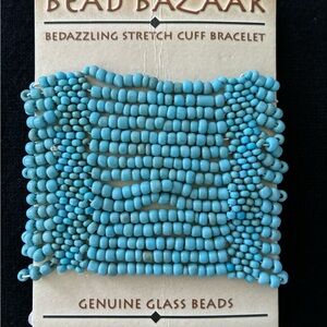 Turquoise Color Beaded Stretch Cuff Bracelet